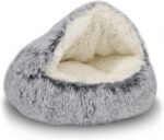 ShinHye Cat Bed Round Plush Fluffy Hooded Cat Bed Cave, Cozy for Indoor Cats or ... - Image 2