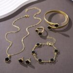 Sparkling Lucky Clover Jewelry Set for Women, Acrylic Bracelet, Earrings and Nec... - Image 2