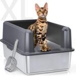 Stainless Steel Cat Litter Box, XL High Sided Open Top Litter Pan, 1 Scoop | Ext... - Image 2