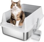 Stainless Steel Cat Litter Box for Small Cats, Odor Free Metal Litter Box with H... - Image 2