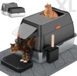 Stainless Steel Litter Box with Lid,Front Entry Top Exit Kitty LitterBox,Extra L... - Image 2