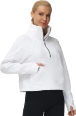 THE GYM PEOPLE Women's Half Zip Pullover Sweatshirt Fleece Stand Collar | Crop s... - Image 2