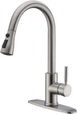 WEWE Single Handle High Arc Brushed Nickel Pull Out Kitchen Faucet,Single Level ... - Image 2