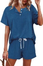 WIHOLL Two Piece Outfits for Women Lounge Sets Button Down Top and Shorts Set Sw... - Image 2
