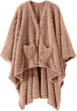 Wearable Blanket Poncho Cape Wrap for Adult, Cozy Sherpa Fleece Pocketed Shawl T... - Image 2