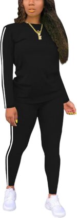 Women's 2 Piece Classic Striped Outfits Full Sleeve Lounge Long Sweatpants Jogge... - Image 2