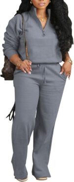 Womens 2 Piece Tracksuit Set Half Zip Mock Neck Top Wide Leg Pants Plus Size Ath... - Image 2