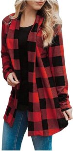 Womens Flannel Cardigan Sweaters Trendy Casual Lightweight Plaid Jacket Loose Lo... - Image 2