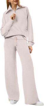 XIEERDUO Lounge Sets For Women 2025 Half Zip Sweatshirt And Wide Leg Sweatpant 2... - Image 2