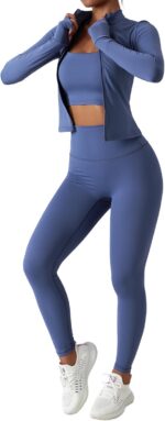 Yknktstc Women 2 Piece Tracksuit Zip Jacket High Waist Leggings | Full Zip Long ... - Image 2