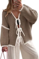 ZESICA Crdigans for Women Trendy 2026 Tie Front Bow Sweaters Casual Long Sleeve ... - Image 2