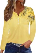 yaoeye 3/4 Length Sleeve Womens Tops Casual V-Neck Button Down Blouse Ladies Shi... - Image 2